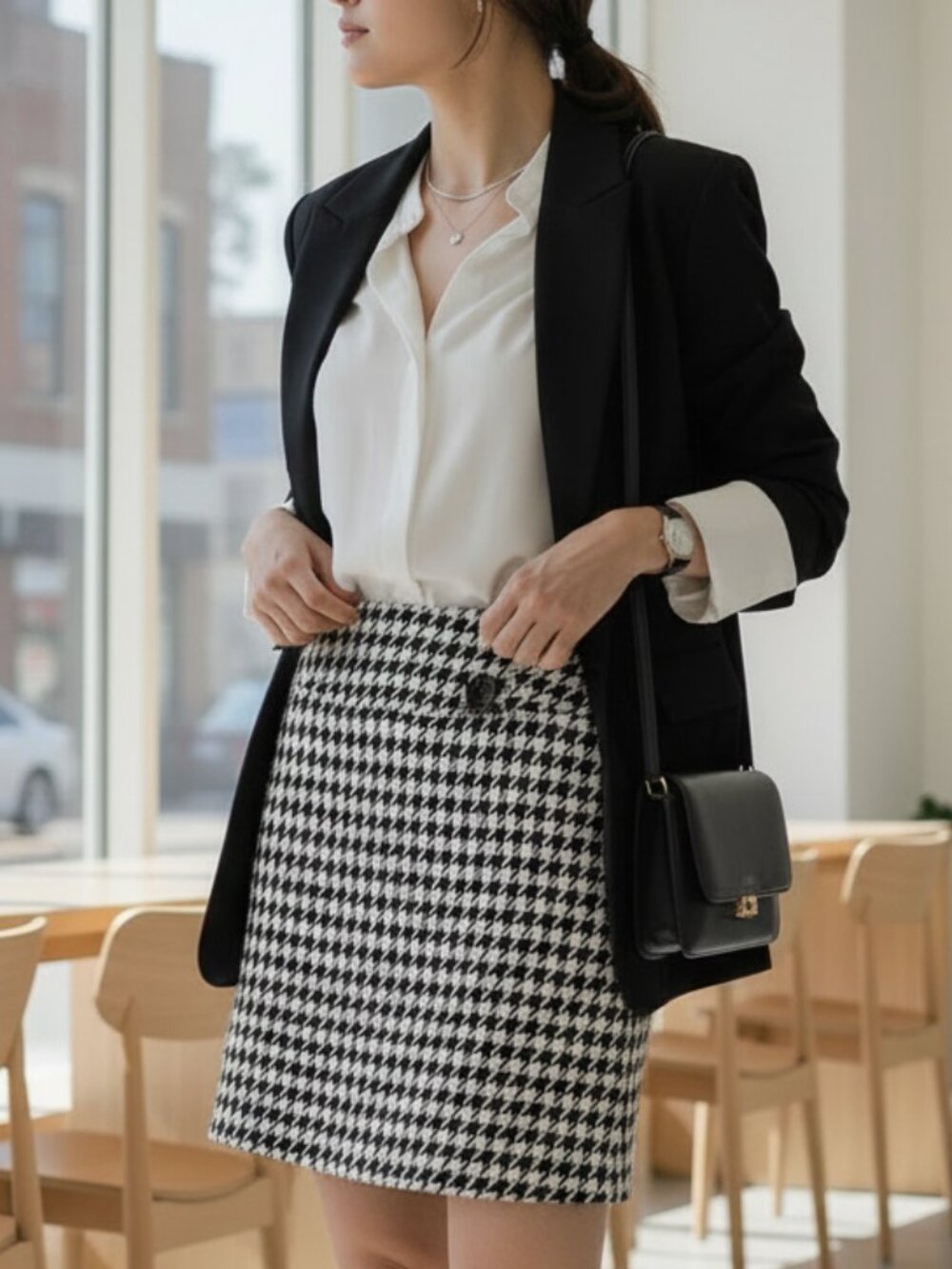FL Malik 4 Skirt Black White Houndstooth Classic Retro 90s Vintage Y2K Artsy